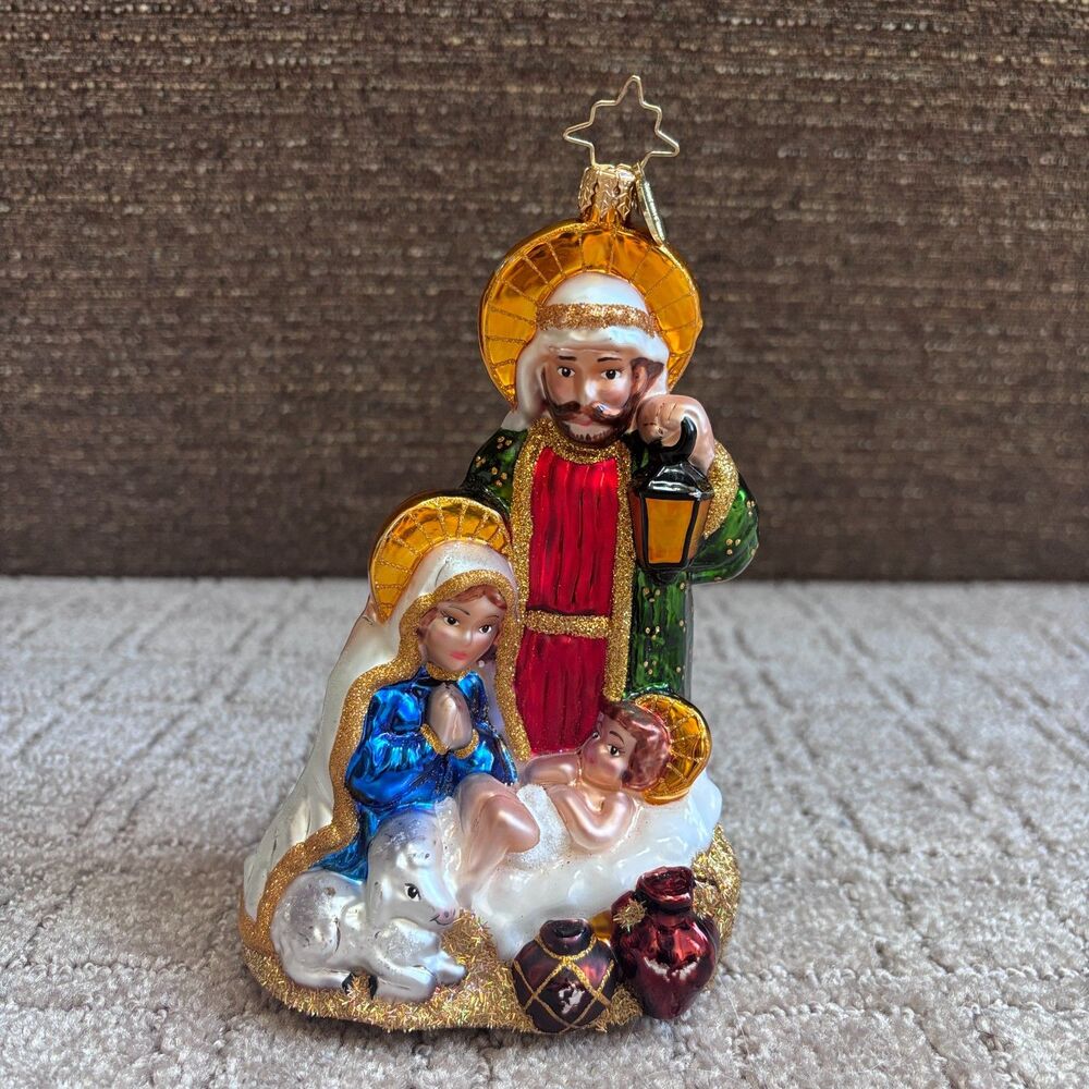 Christopher Radko Heavenly Family Ornament Nativity Scene Painted Glass READ